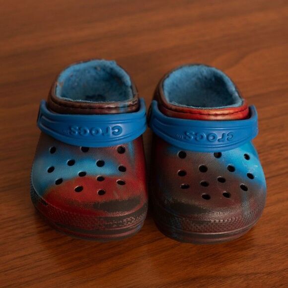 CROCS C 6 kids toddler lined tie dye blue red - Picture 3 of 5
